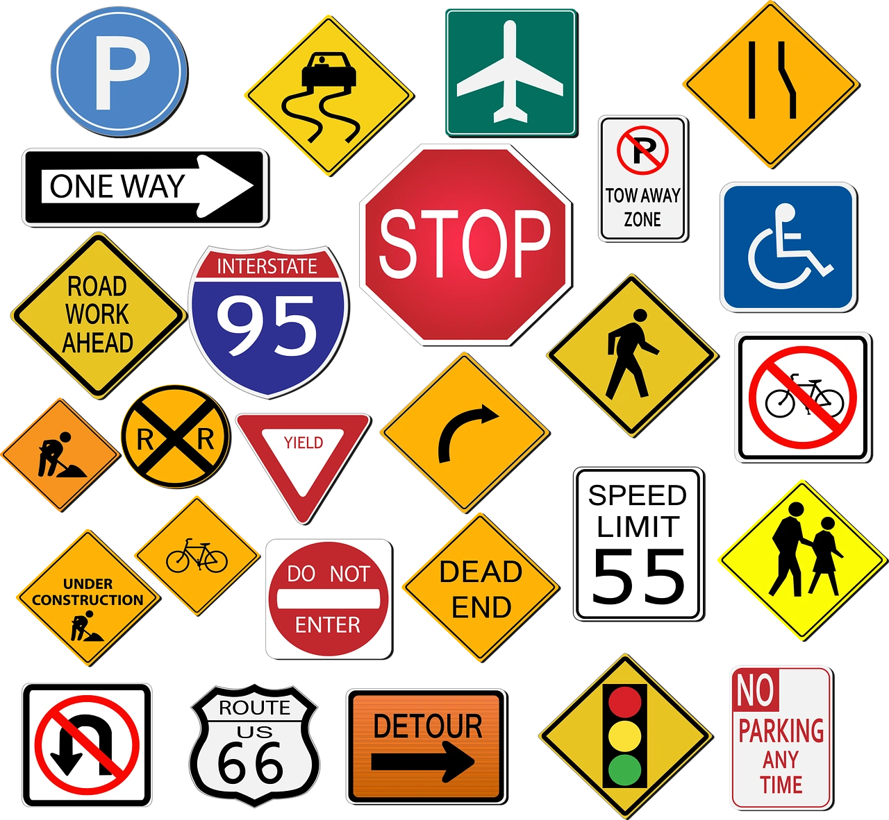 Assorted U S Traffic Signs PNG Image