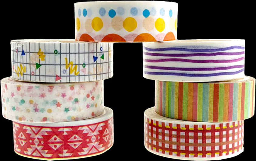 Assorted Washi Tapes Stacked PNG Image