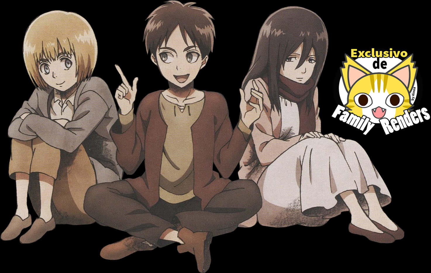 Attackon Titan Characters Sitting Together PNG Image