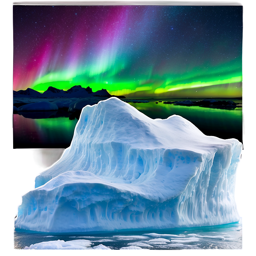 Aurora Borealis Over Icebergs Png Hkj PNG Image