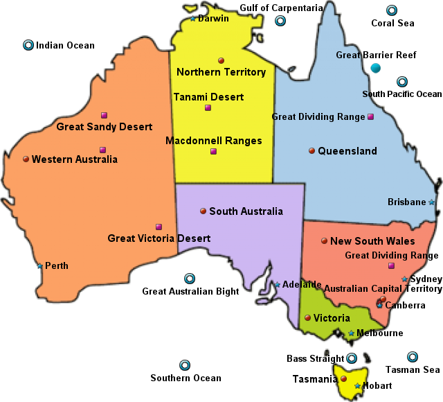 Australia Geographical Features Map PNG Image