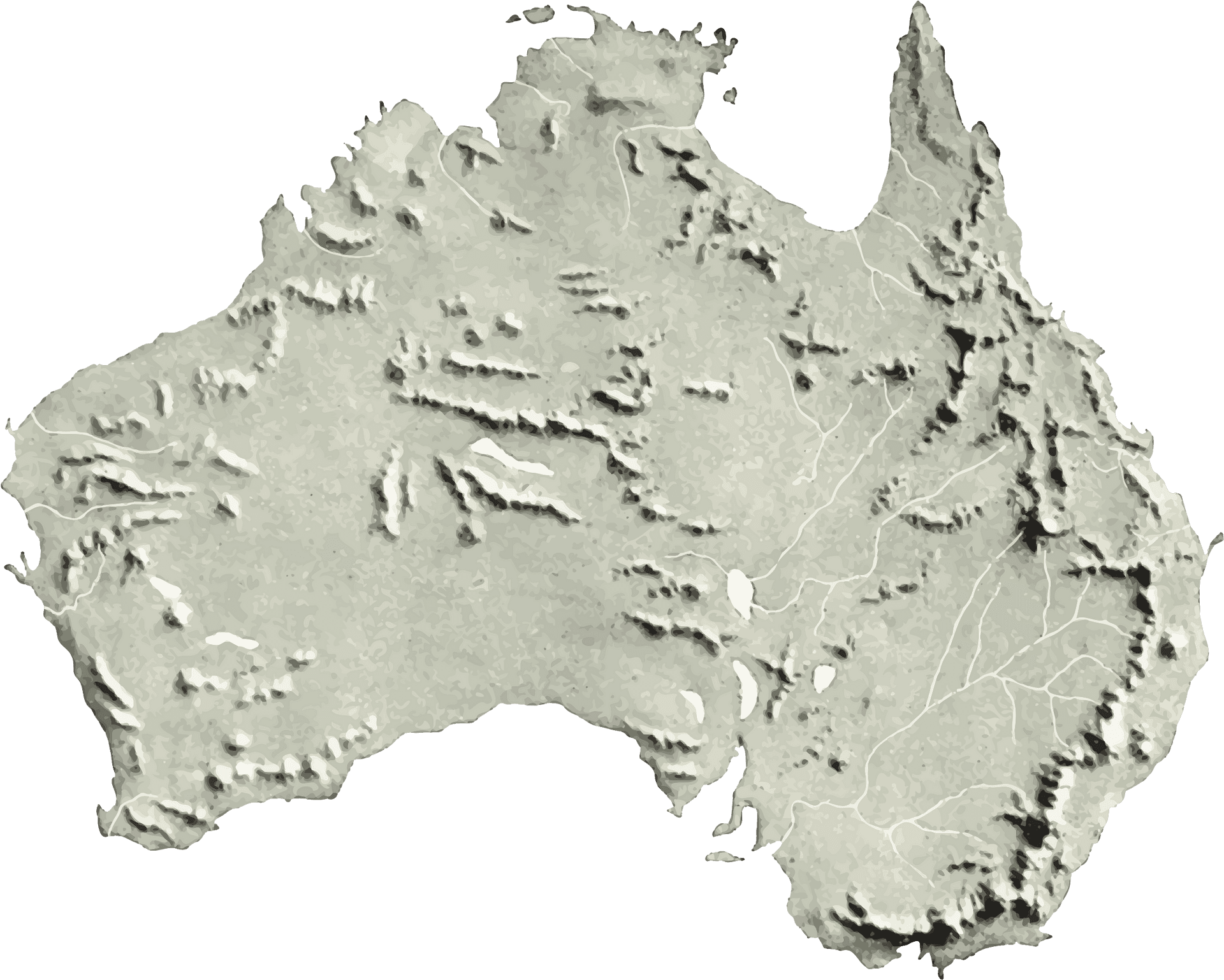 Australia Topographic Map Artistic Rendering PNG Image