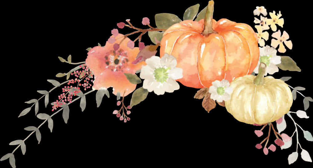 Autumn Harvest Watercolor Floral Arrangement PNG Image