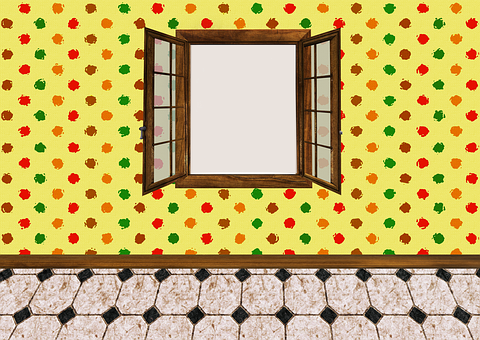 Autumn Leaves Pattern Wall Open Window PNG Image