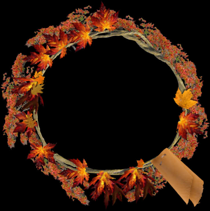 Autumn Leaves Wreath Black Background PNG Image