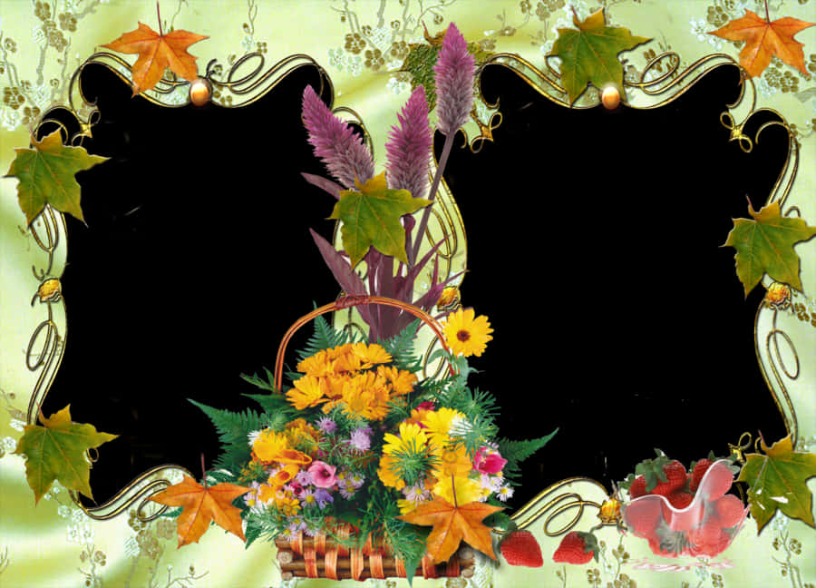 Autumnal Floral Photo Frame Design PNG Image