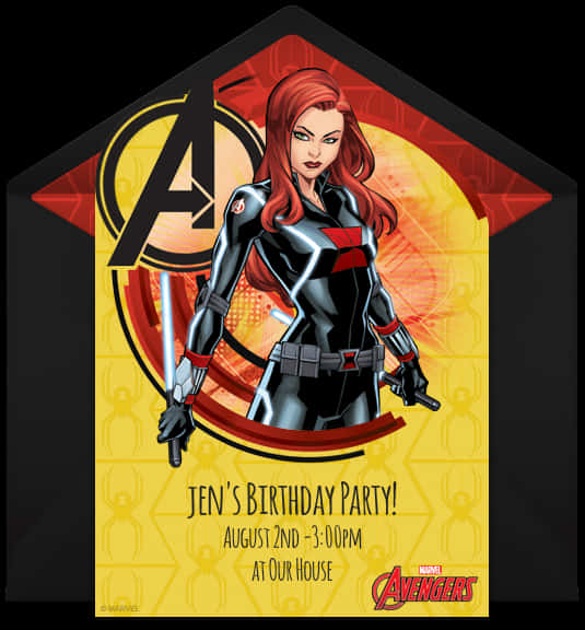 Avengers Themed Birthday Invitation Black Widow PNG Image