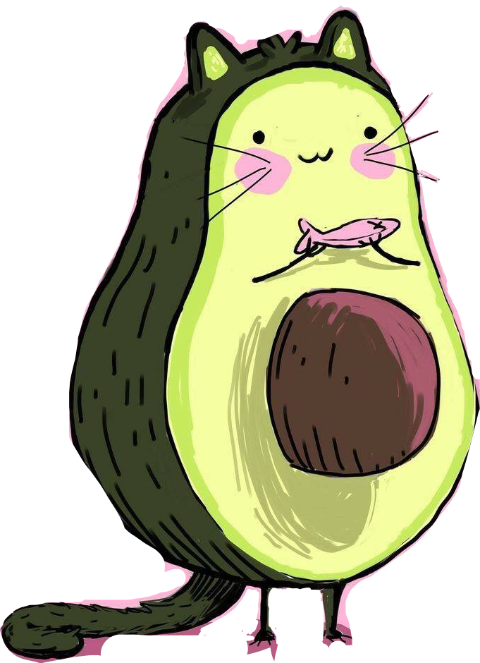 Avocado Cat Cartoon PNG Image