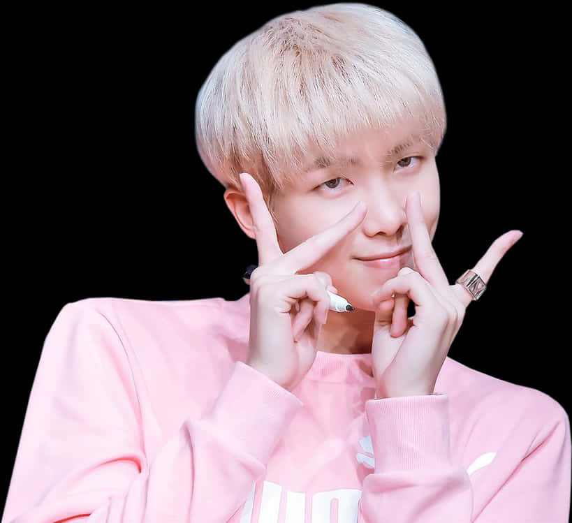 B T S Member Cute Pose Pink Sweater PNG Image