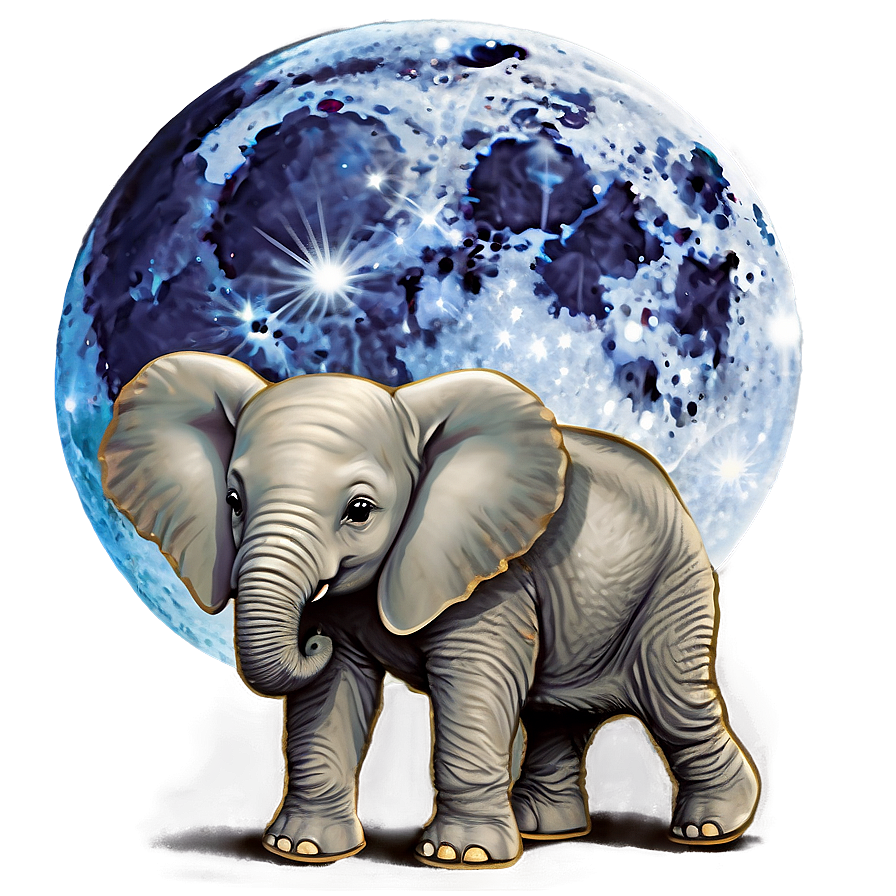 Baby Elephant And Moon Png 06122024 PNG Image