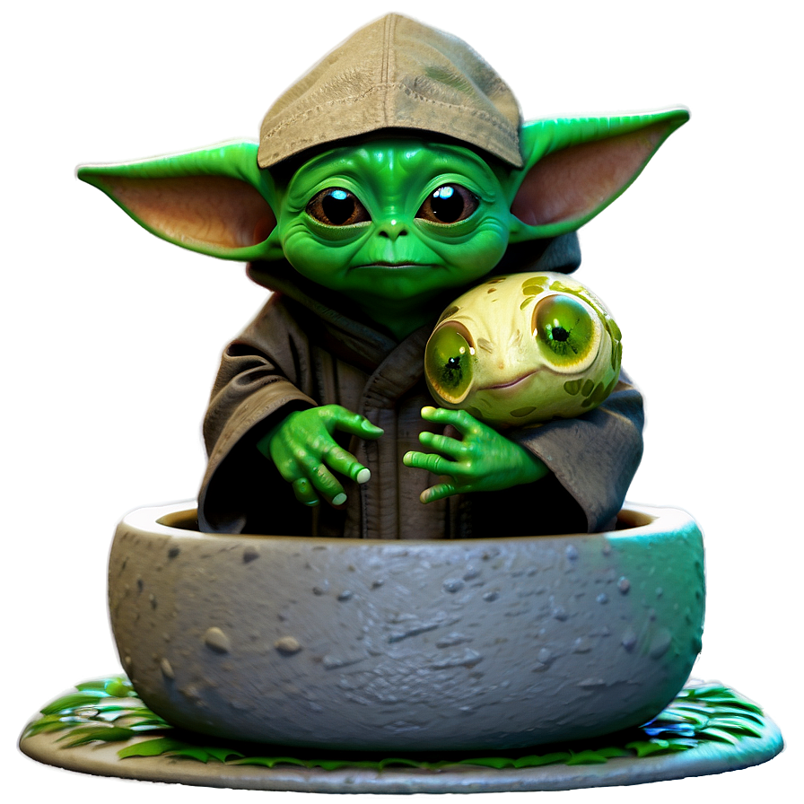 Baby Yoda And Frog Scene Png Qav50 PNG Image