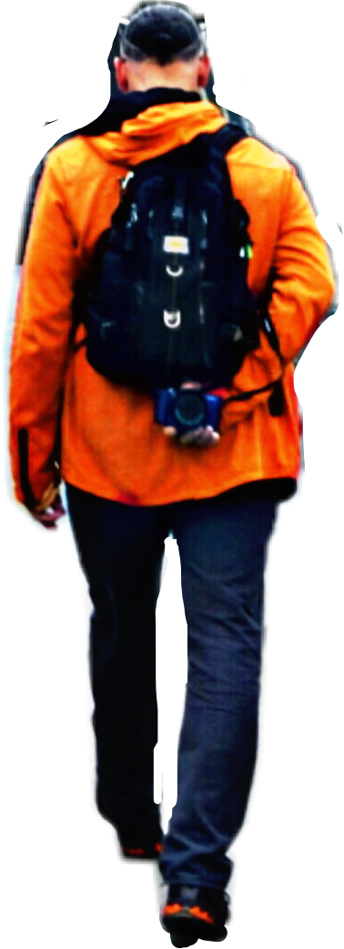 Backpackerin Orange Jacket Walking PNG Image