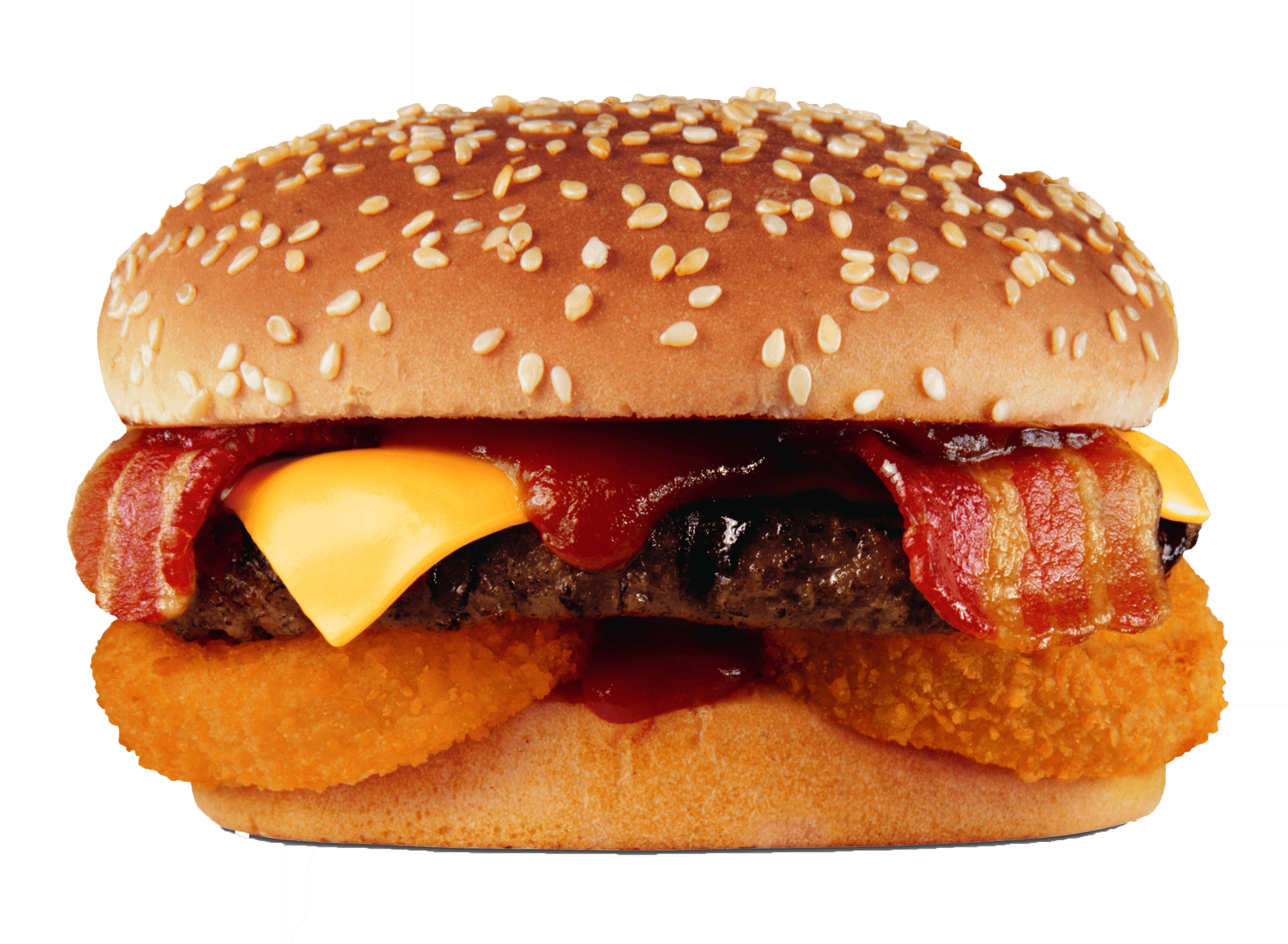 Bacon Cheeseburgerwith Onion Rings PNG Image