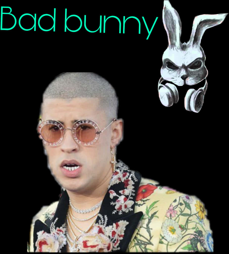 Bad Bunny Graphic Portrait PNG Image