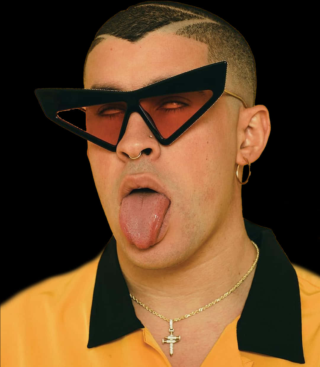 Bad Bunny Triangular Sunglasses Tongue Out PNG Image