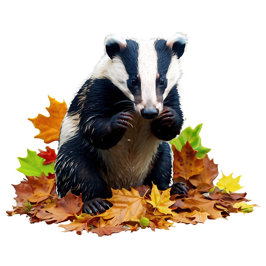 Badger In Autumn Leaves Png Rpk64 PNG Image