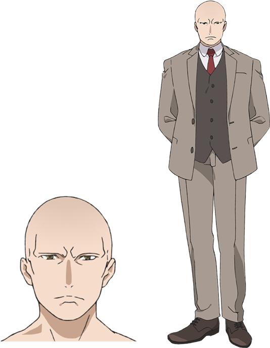 Bald Anime Characterin Suit PNG Image