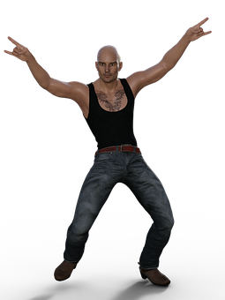 Bald Man Black Tank Top Pose PNG Image