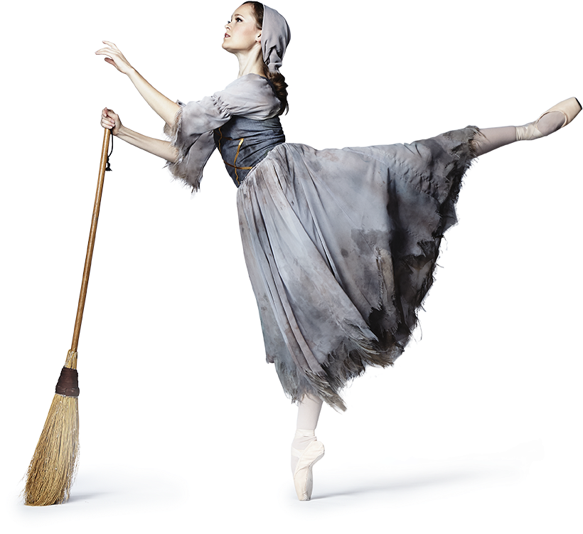 Ballet Dancerwith Broom Graceful Pose PNG Image