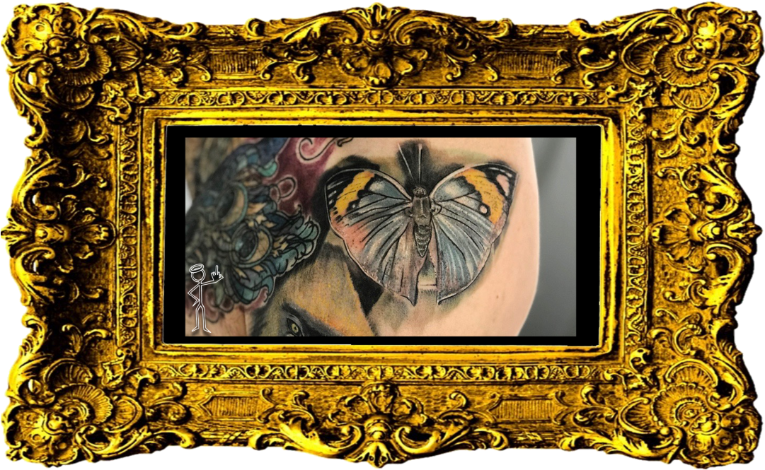 Baroque_ Frame_ Butterfly_ Tattoo_ Arm PNG Image