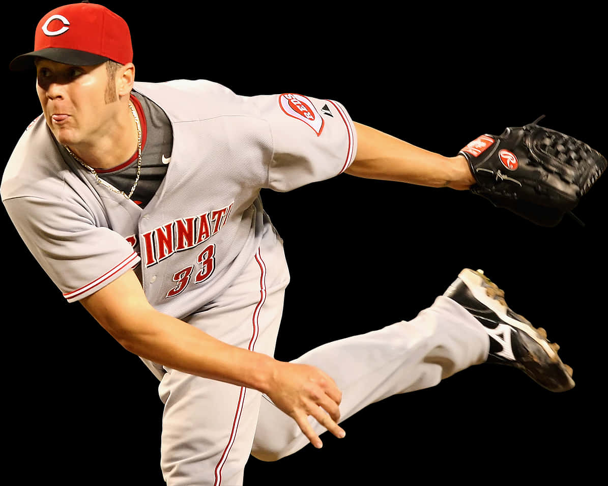 Baseball Pitcher In Action Cincinnati PNG Image