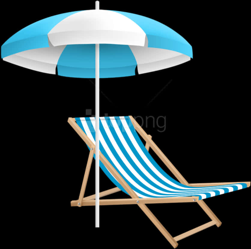 Beach Umbrellaand Deck Chair PNG Image