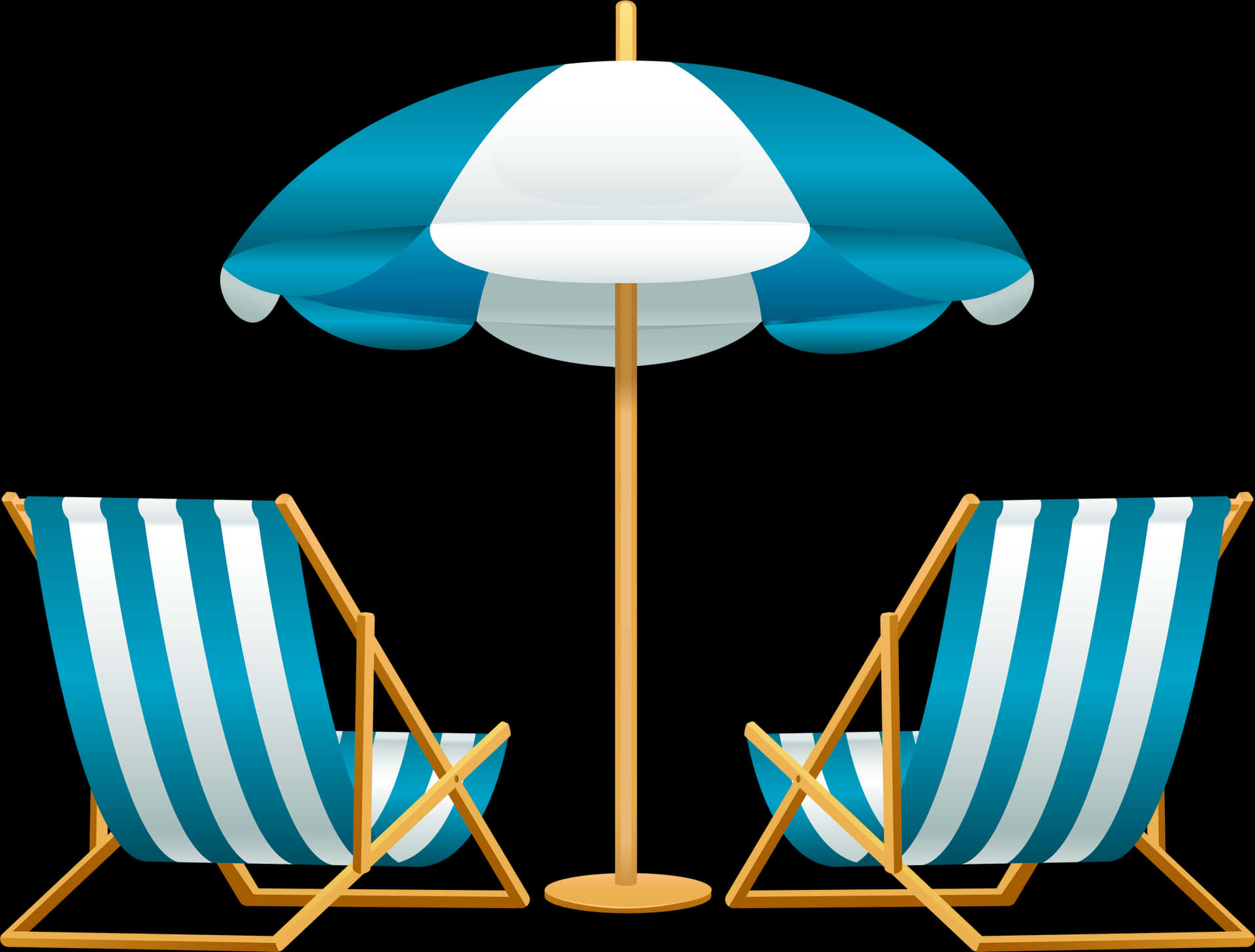 Beach Umbrellaand Deck Chairs PNG Image