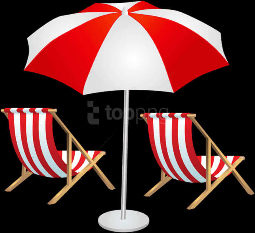 Beach Umbrellaand Deck Chairs PNG Image