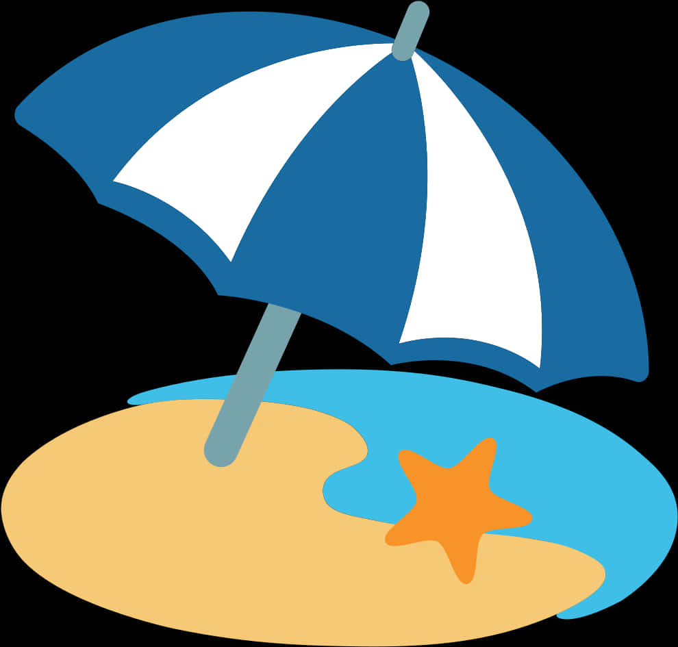 Beach Umbrellaand Starfish Graphic PNG Image