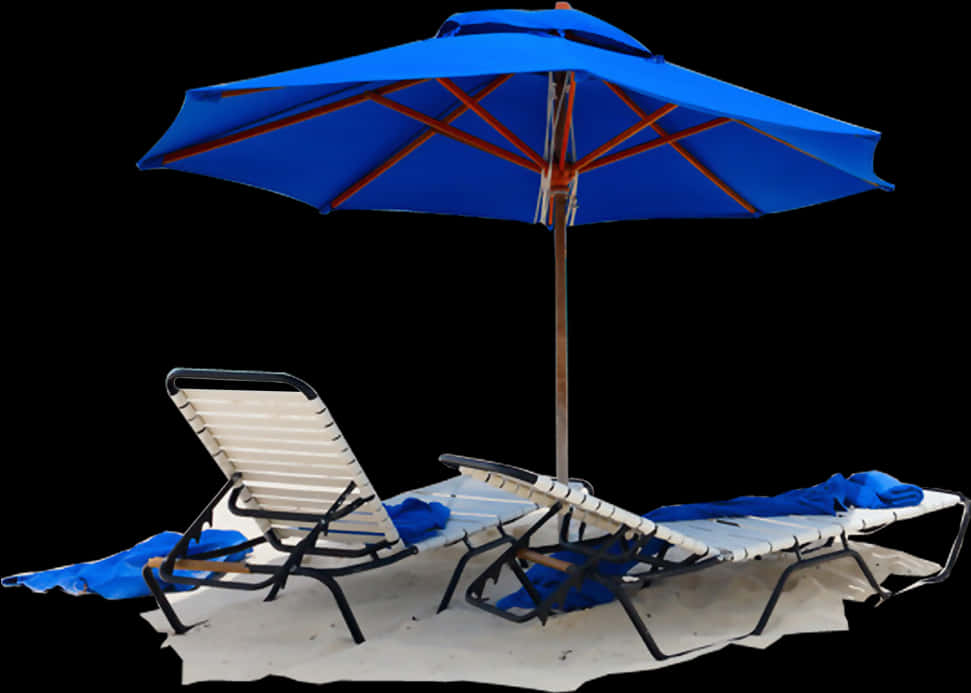 Beach Umbrellaand Sun Lounger PNG Image