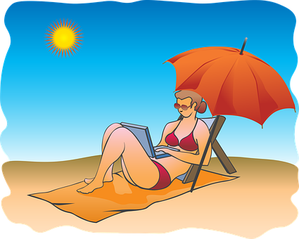 Beachside Remote Work Illustration PNG Image