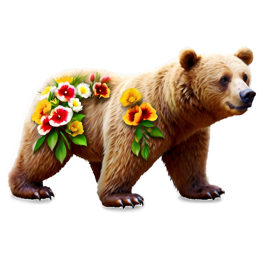 Bear And Flowers Png Pmt57 PNG Image