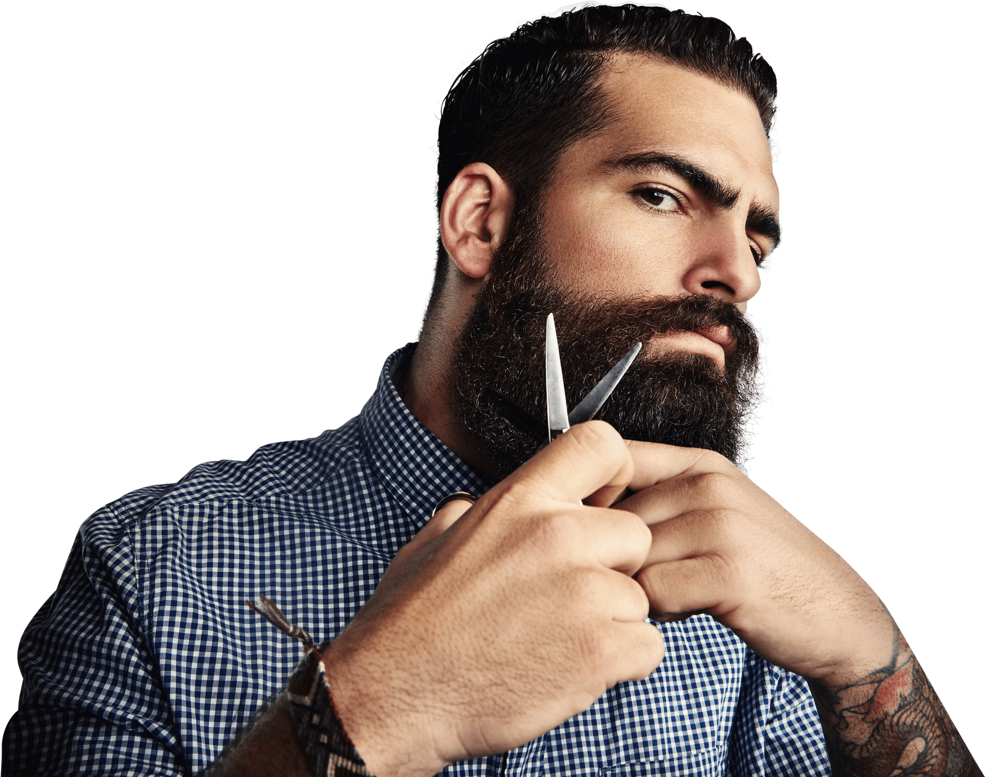 Bearded Man Holding Scissors PNG Image