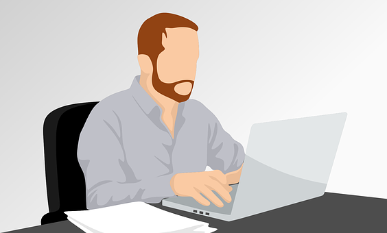 Bearded Man Workingon Laptop PNG Image