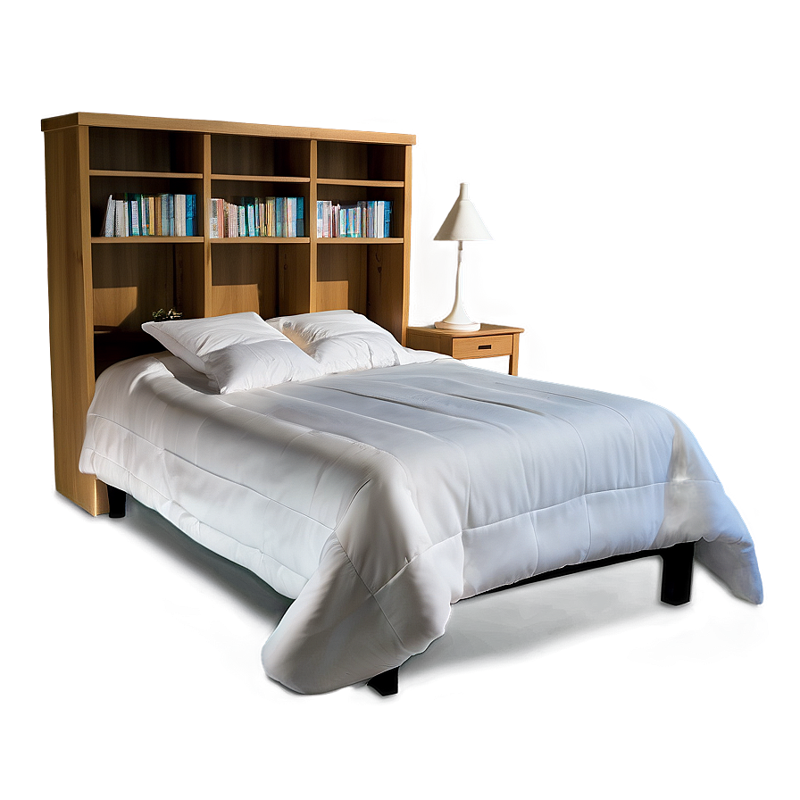 Bed With Bookshelf Headboard Png Ryi PNG Image