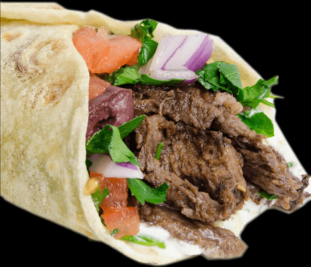 Beef Shawarma Wrap Delicious Filling PNG Image