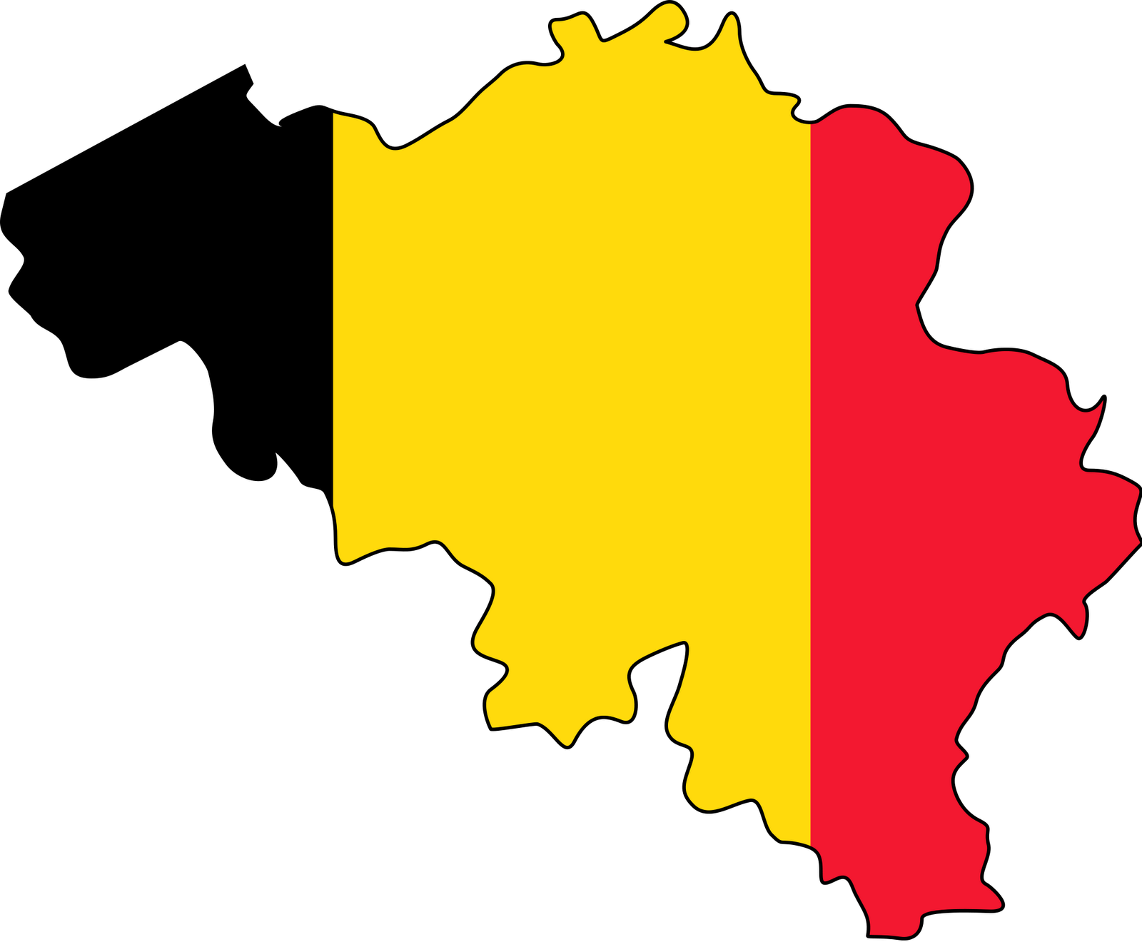 Belgium Map Outlinedwith Flag Colors PNG Image