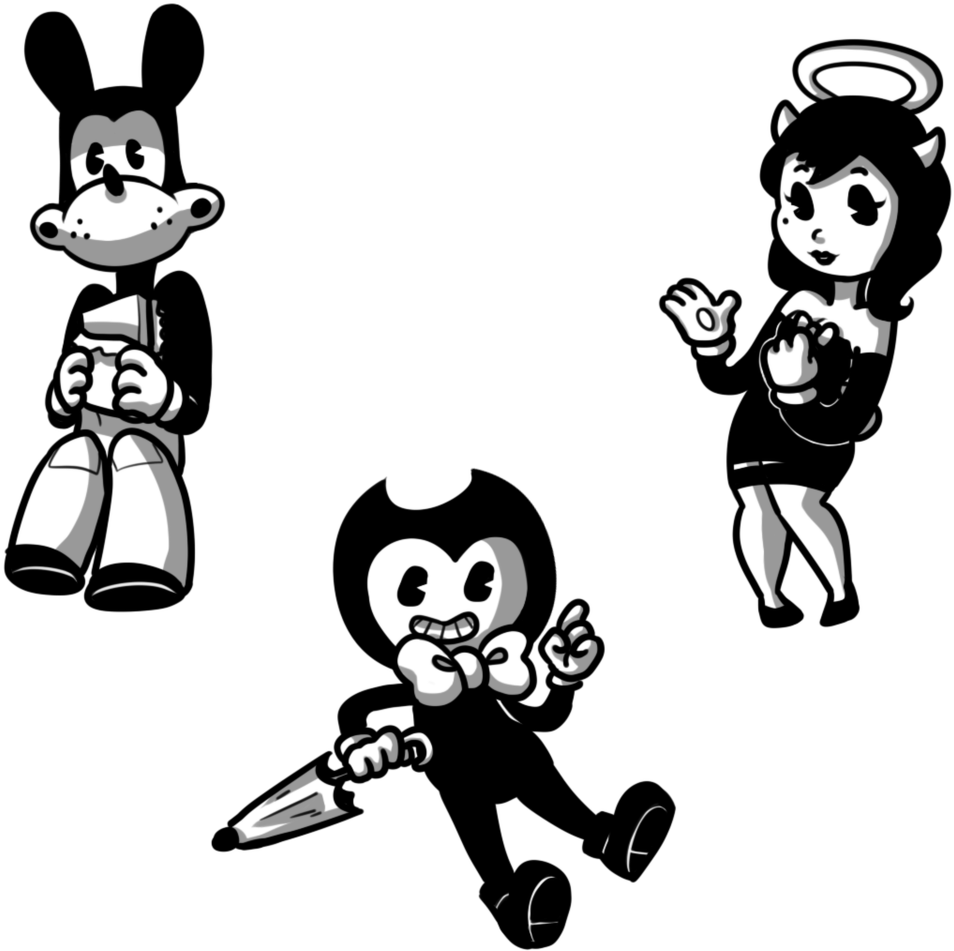 Bendy_and_ Friends_ Retro_ Cartoon_ Style PNG Image