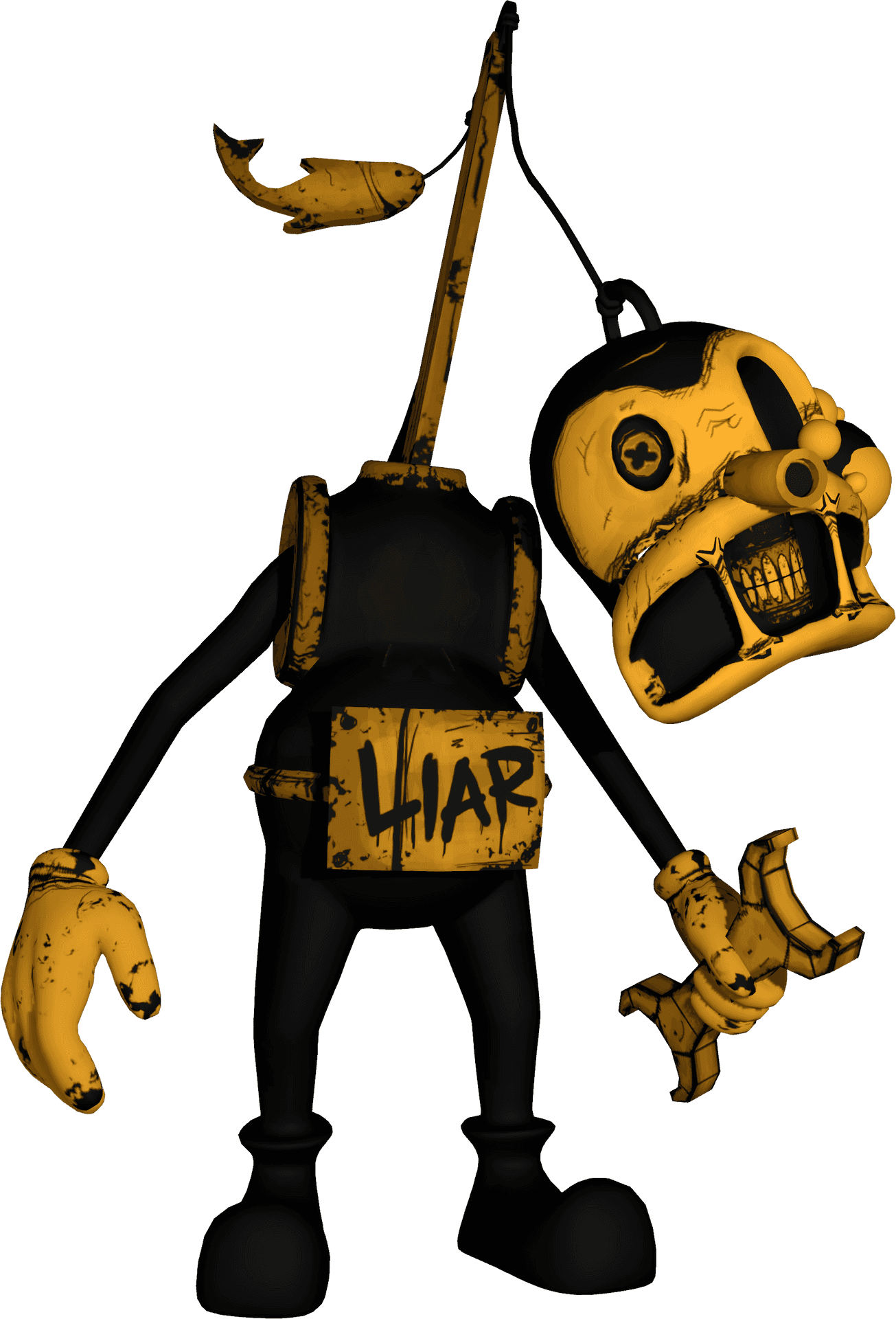 Bendy_ Character_ Fishing_ For_ Banana PNG Image