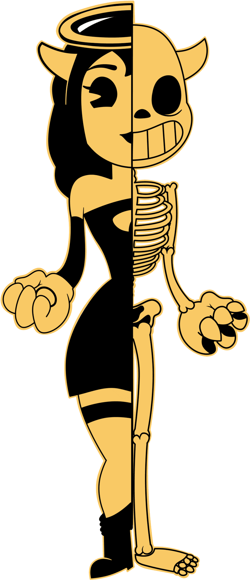 Bendy Half Skeleton Illustration PNG Image