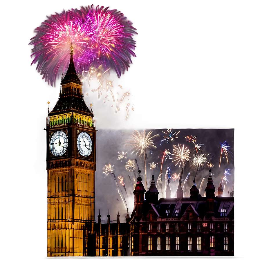 Big Ben With Fireworks Background Png Jsa PNG Image