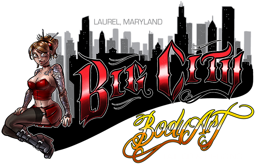 Big City Body Art Tattoo Piercing Advertisement PNG Image