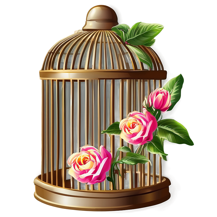 Bird Cage With Flowers Png Ckt PNG Image