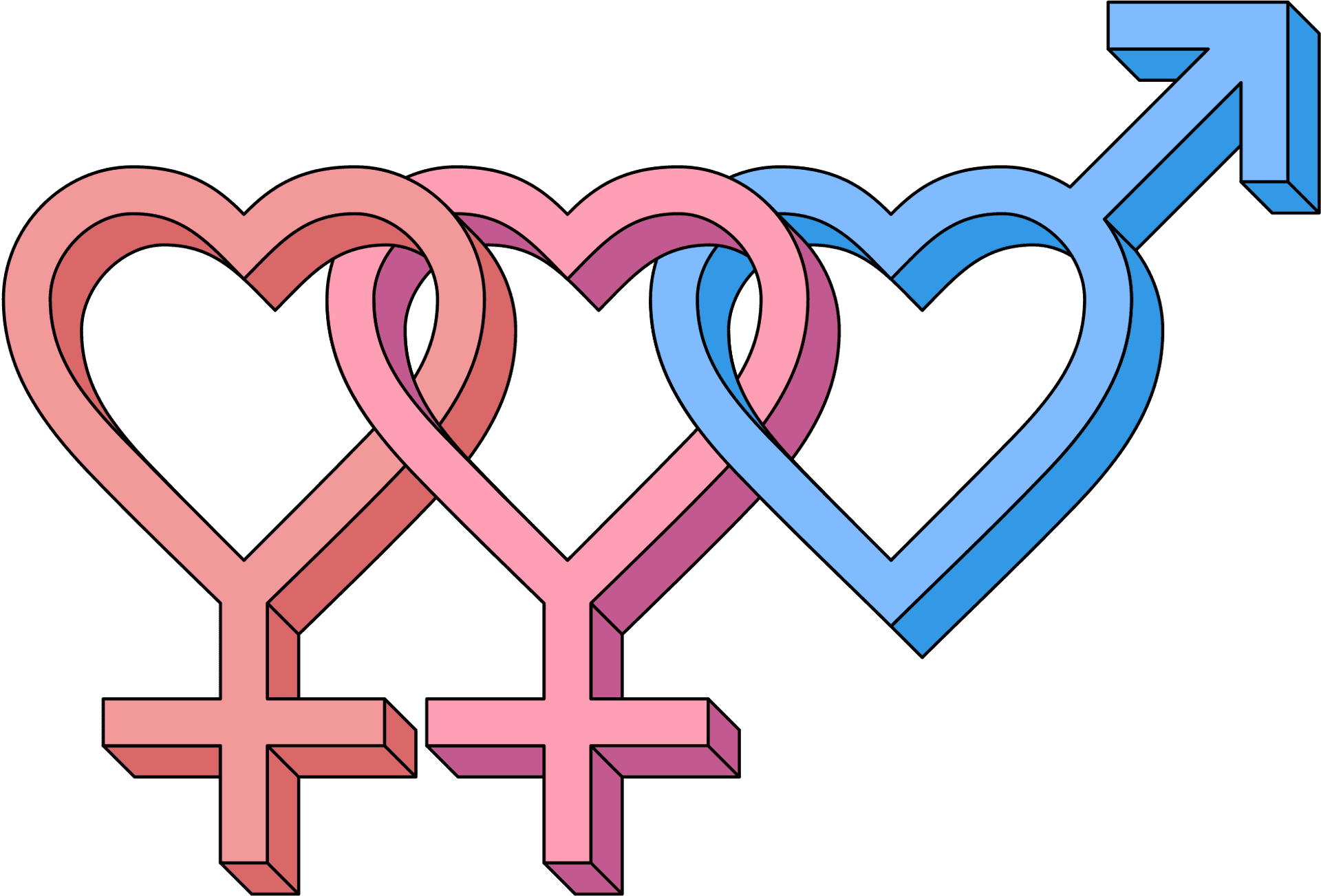 Bisexual Symbol Hearts Connected PNG Image