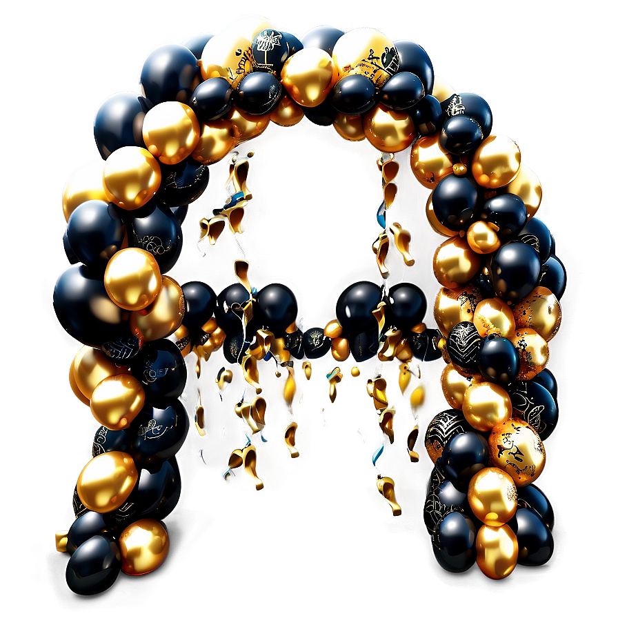 Black And Gold Balloon Arch Png Vpn PNG Image