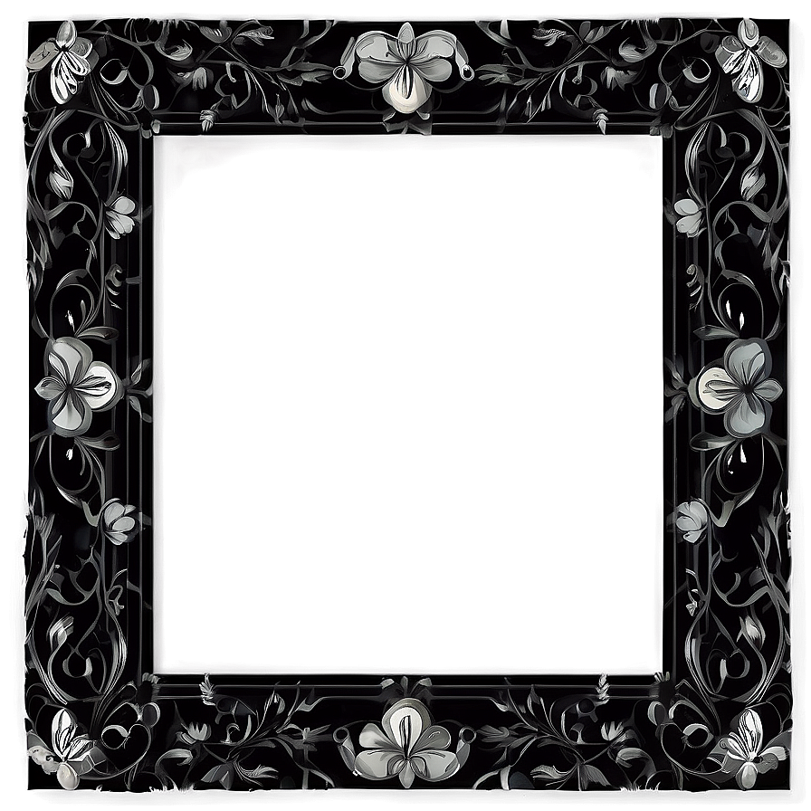 Black And White Floral Frames Png Coy PNG Image