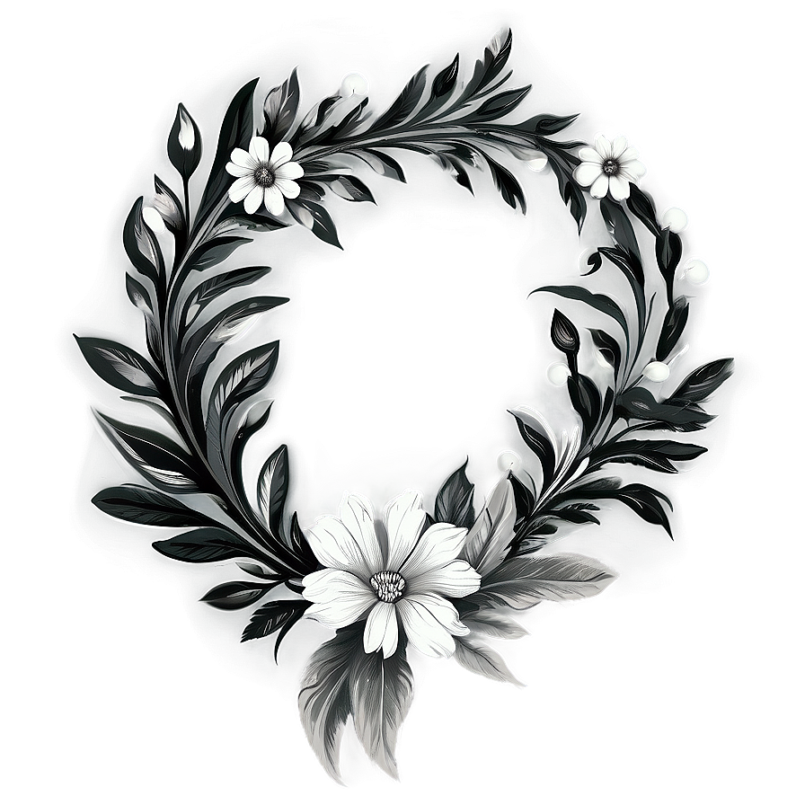 Black And White Flower Wreath Png 05252024 PNG Image