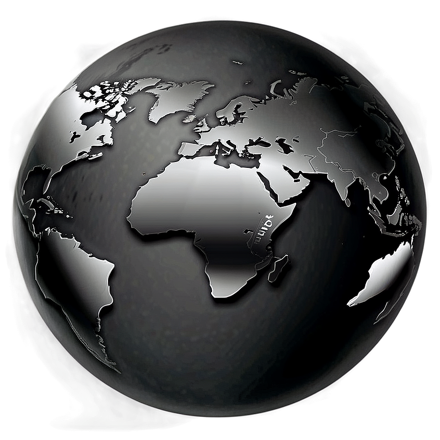 Black And White Globe With Continents Png 06282024 PNG Image