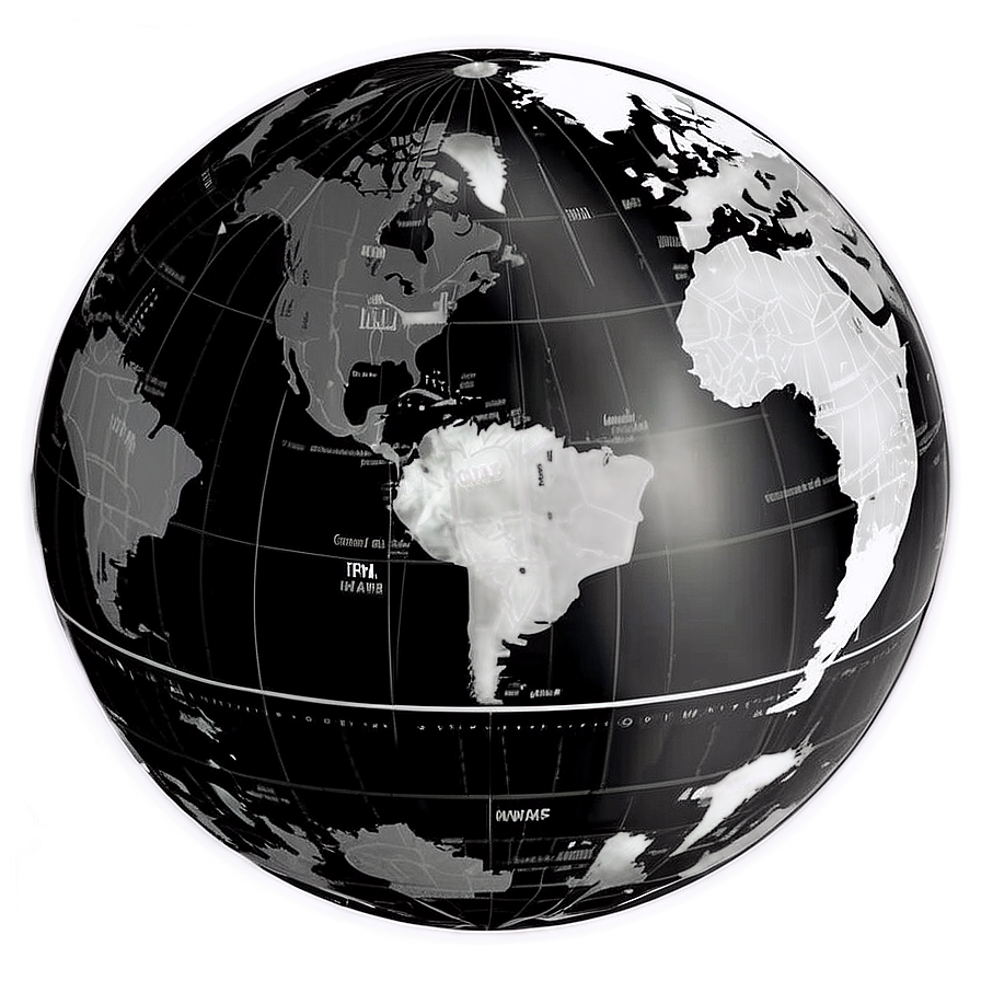 Black And White Globe With Northern And Southern Hemispheres Png 12 PNG Image