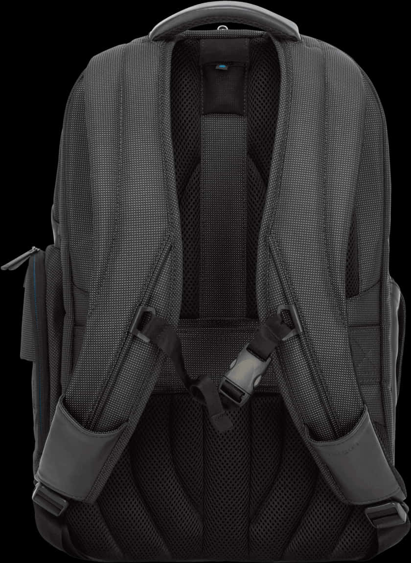 Black Backpack Back View PNG Image